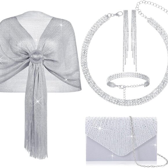 5 Pcs Women Accessories Including Shawls and Wraps, Evening Bag Clutch Purses, R